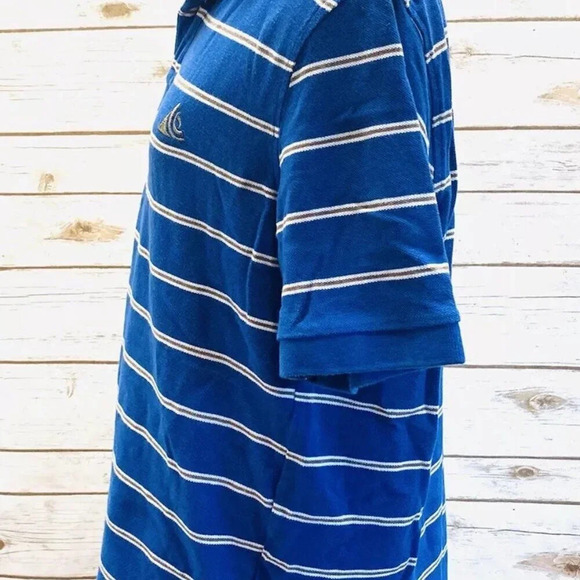 WONDER WALL Men Short Sleeve Collared Blue Striped Polo Style Shirt Size Medium - Picture 9 of 11